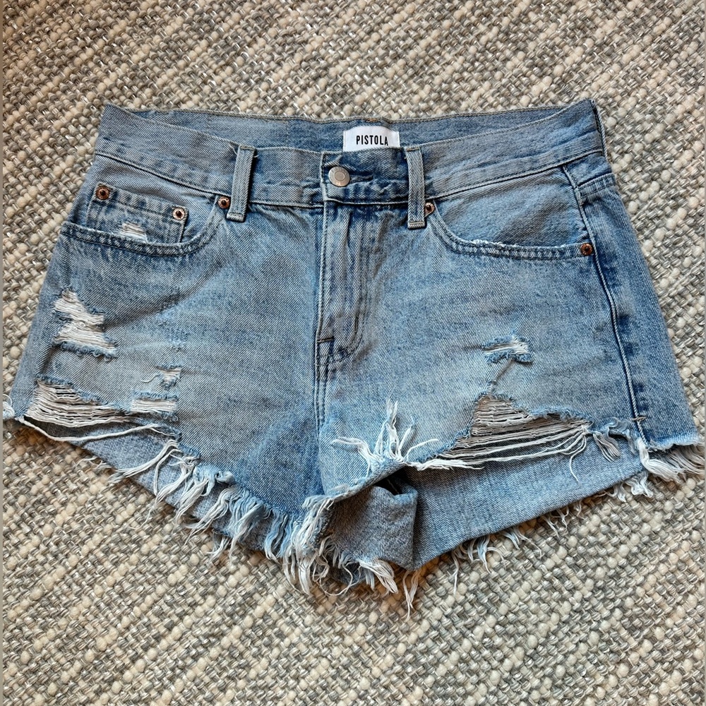 Pistola Women's Ripped Jean Shorts - Light Blue